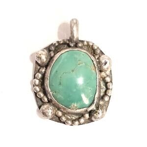 Vintage Navajo Sterling Silver Green Turquoise Pendant